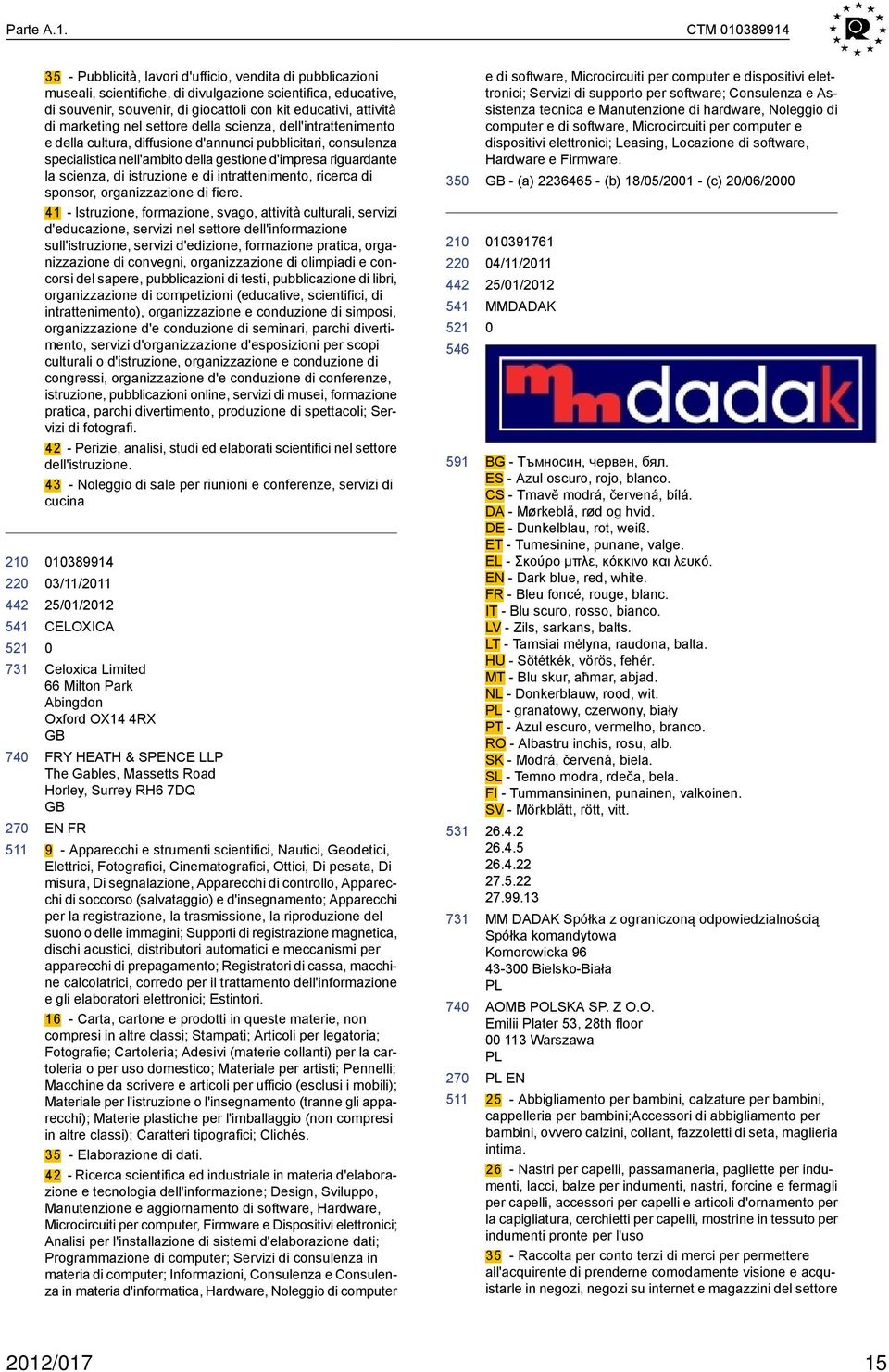 attività di marketing nel settore della scienza, dell'intrattenimento e della cultura, diffusione d'annunci pubblicitari, consulenza specialistica nell'ambito della gestione d'impresa riguardante la