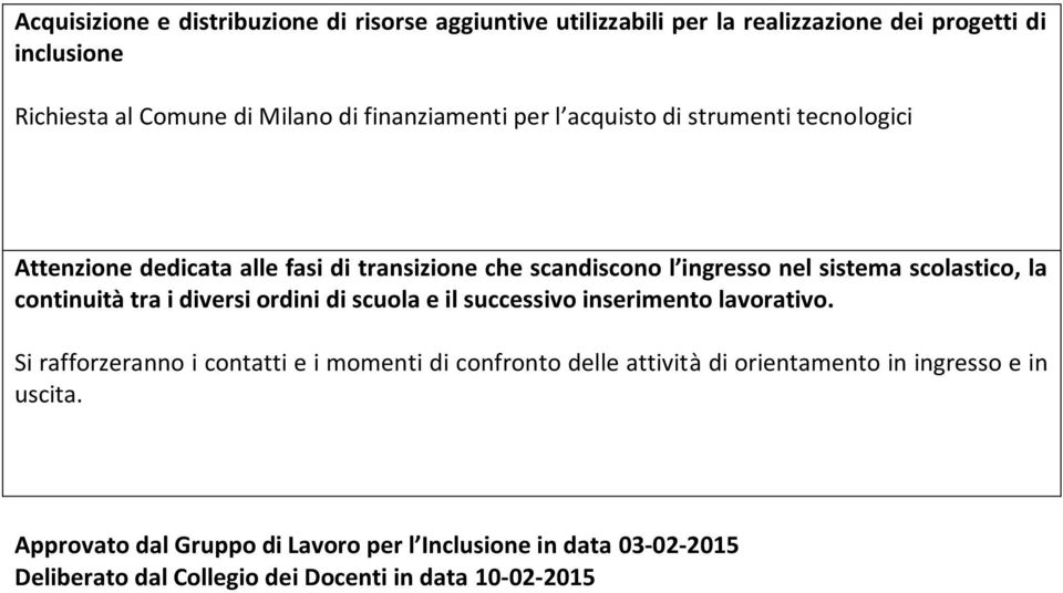 continuità tra i diver ordini di scuola e il succesvo inserimento lavorativo.