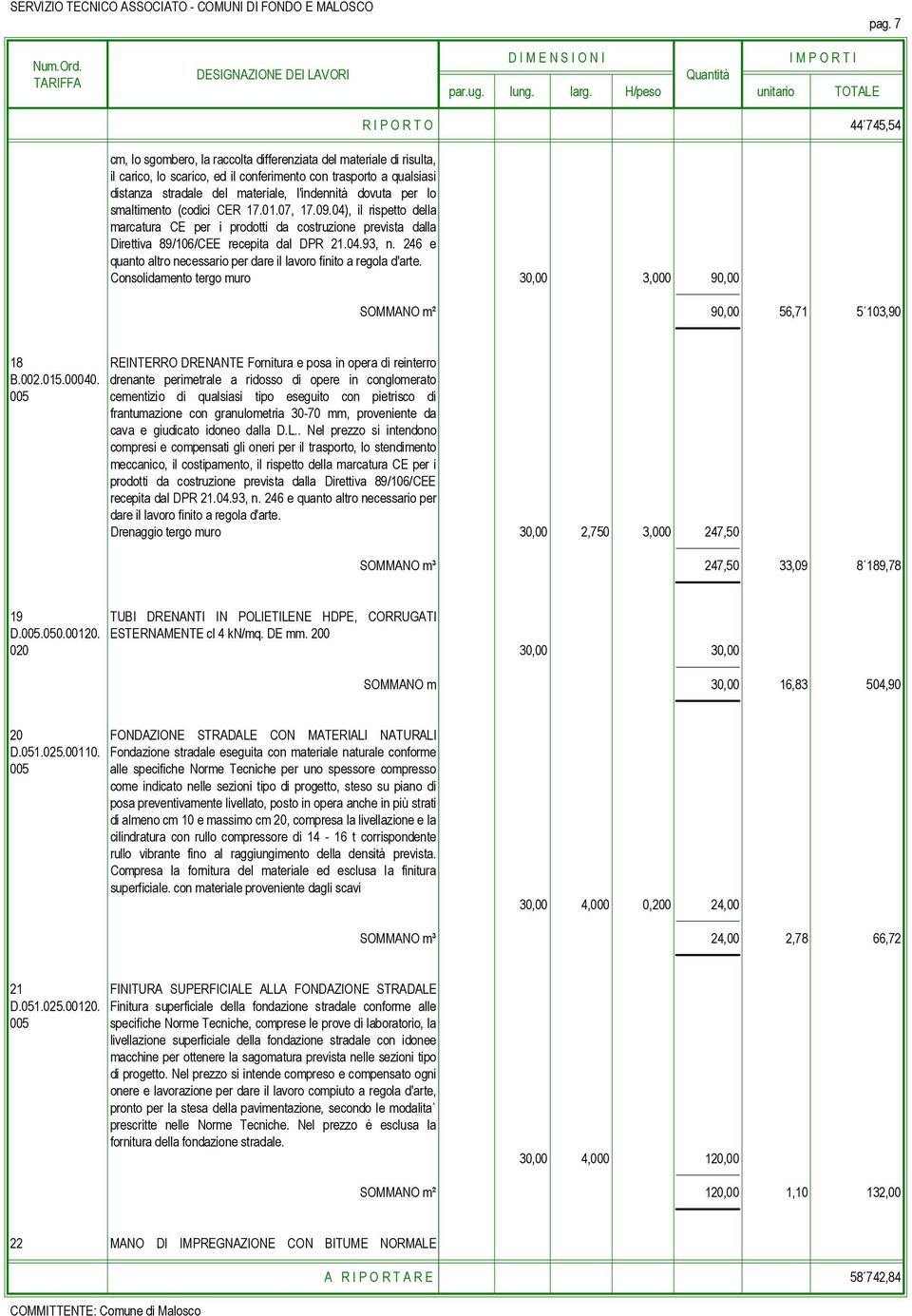 04.93, n. 246 e quanto altro necessario per dare il lavoro finito a regola d'arte.