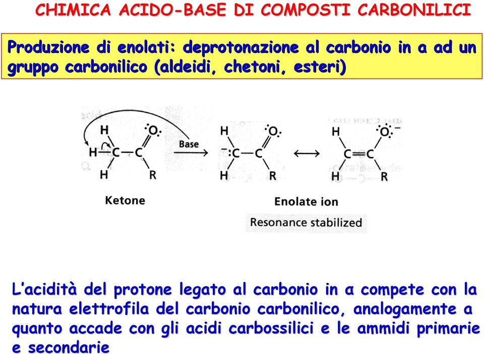 protone legato al carbonio in α compete con la natura elettrofila del carbonio