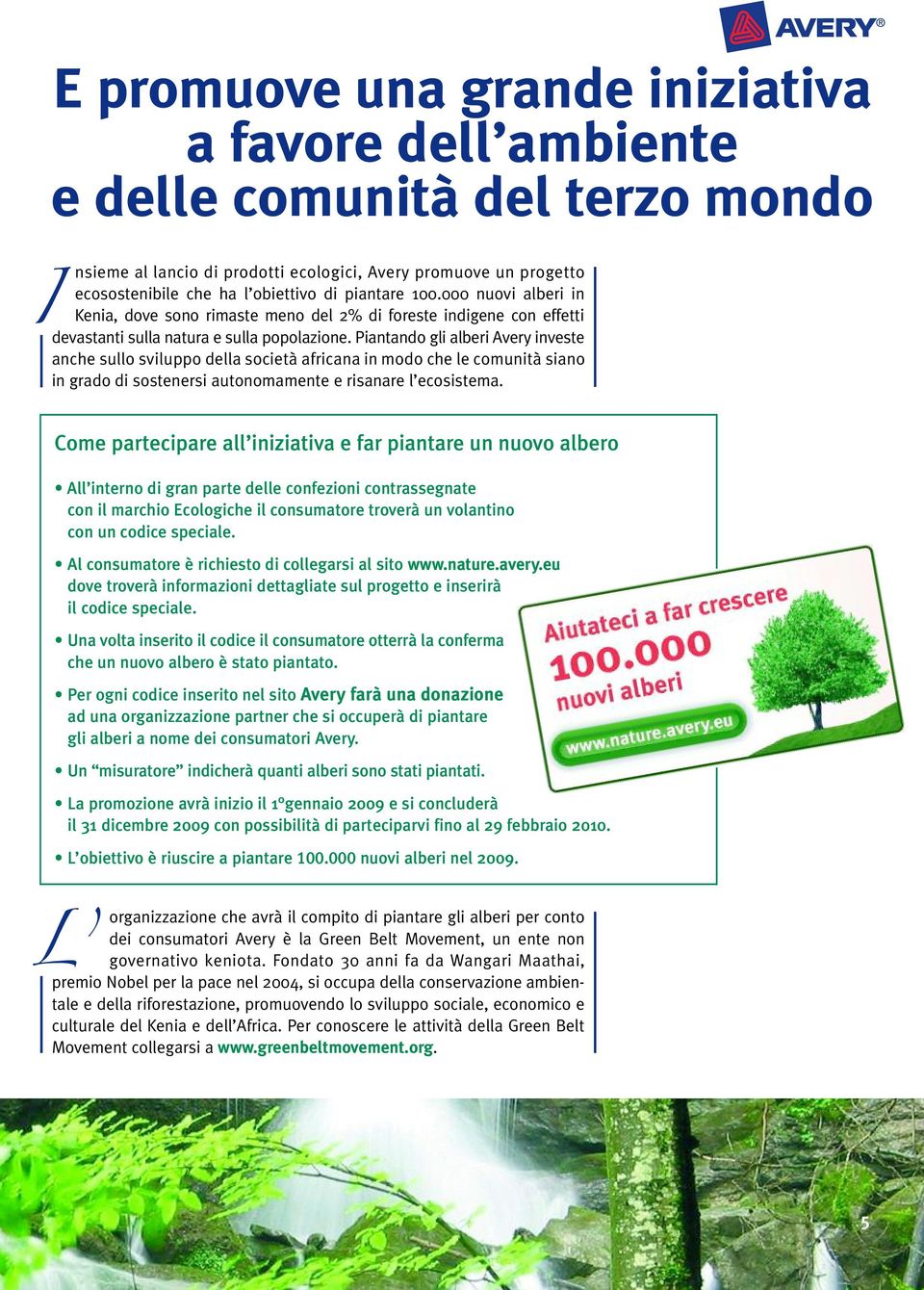 Piantando gli alberi Avery investe anche sullo sviluppo della società africana in modo che le comunità siano in grado di sostenersi autonomamente e risanare l ecosistema.