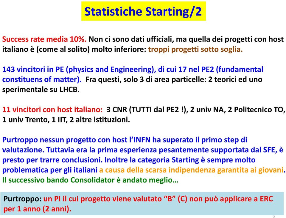 11 vincitori con host italiano: 3 CNR (TUTTI dal PE2!), 2 univ NA, 2 Politecnico TO, 1 univ Trento, 1 IIT, 2 altre istituzioni.