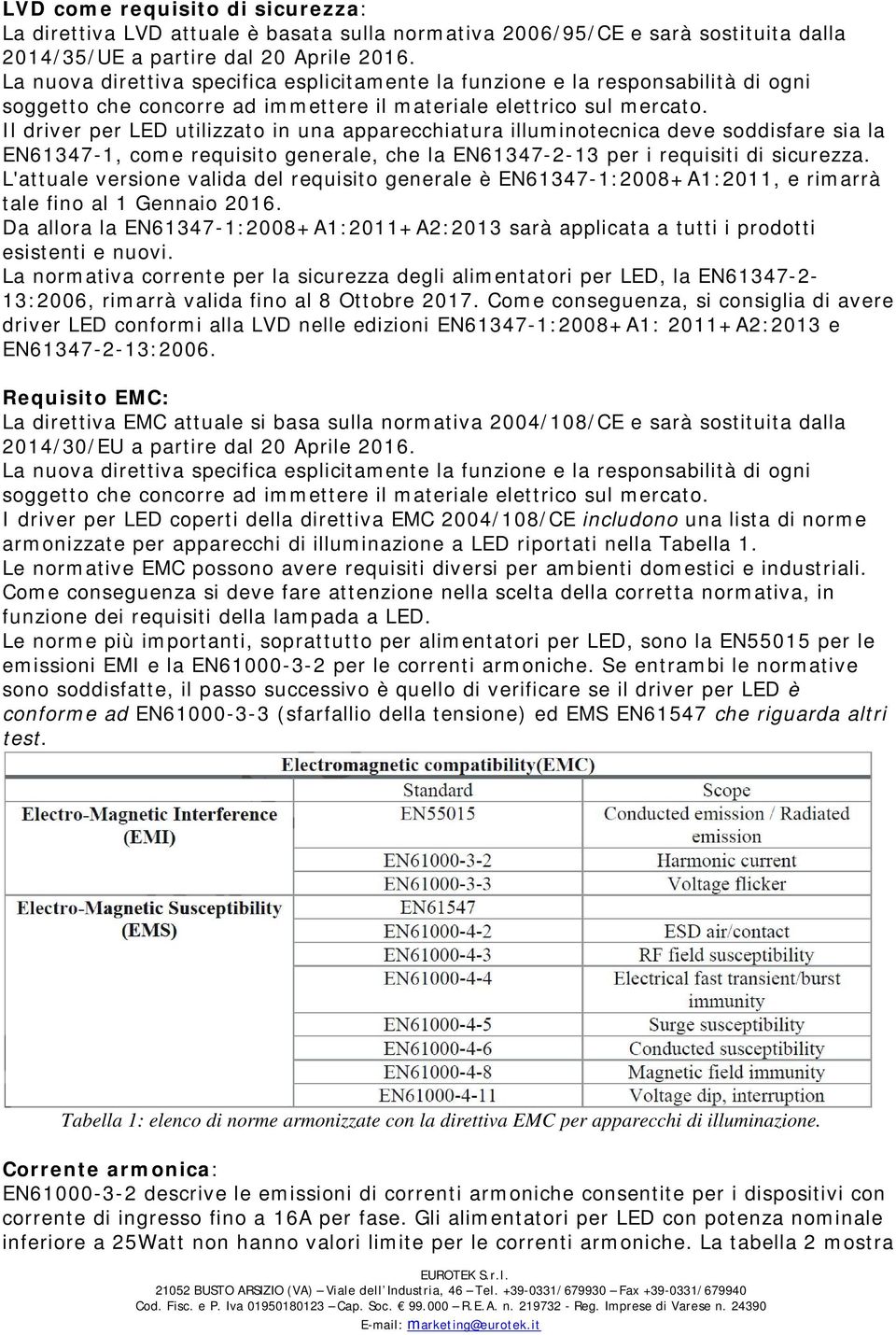 Il driver per LED utilizzato in una apparecchiatura illuminotecnica deve soddisfare sia la EN61347-1, come requisito generale, che la EN61347-2-13 per i requisiti di sicurezza.