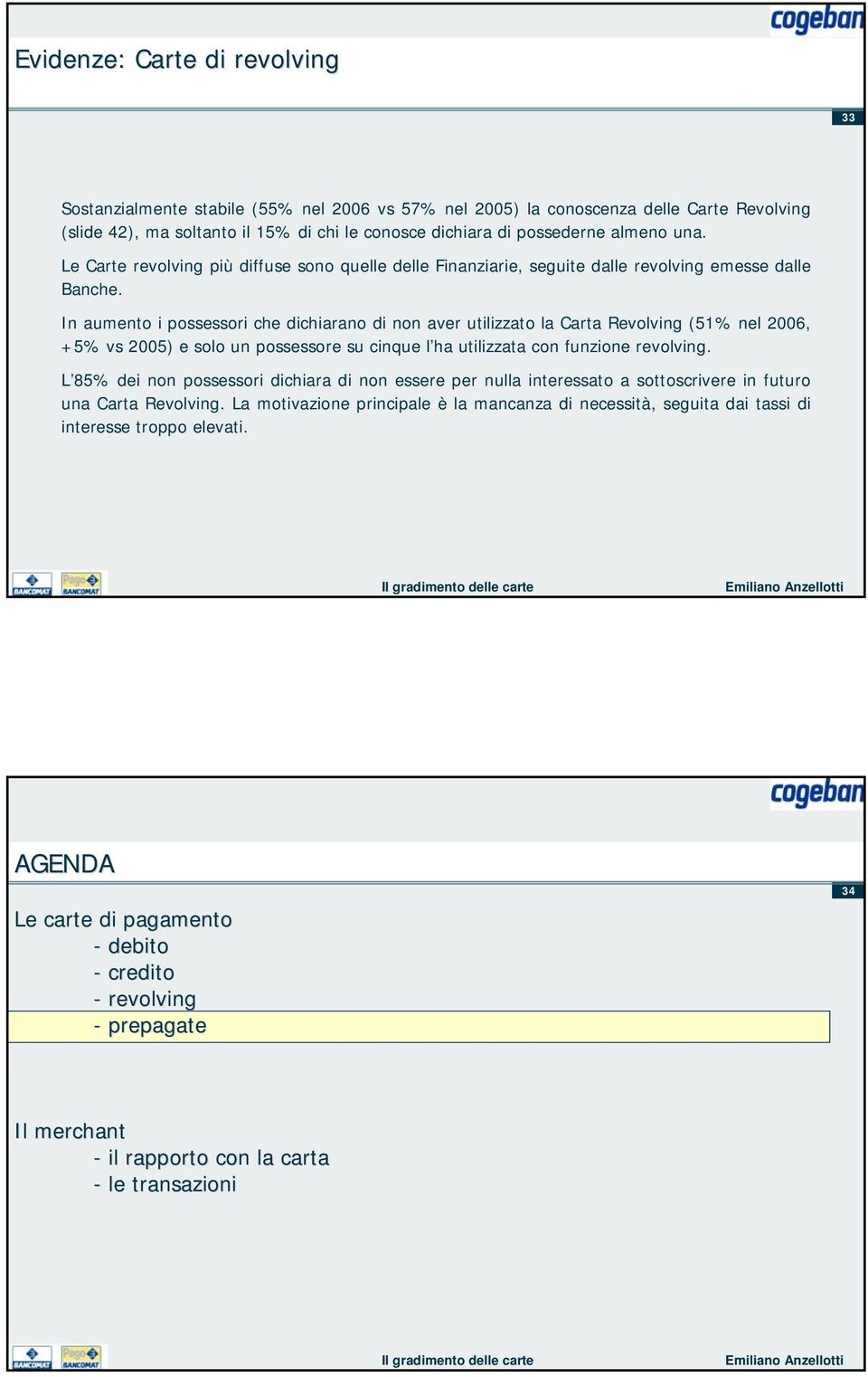 In aumento i possessori che dichiarano di non aver utilizzato la Carta Revolving ( nel, + vs ) e solo un possessore su cinque l ha utilizzata con funzione revolving.