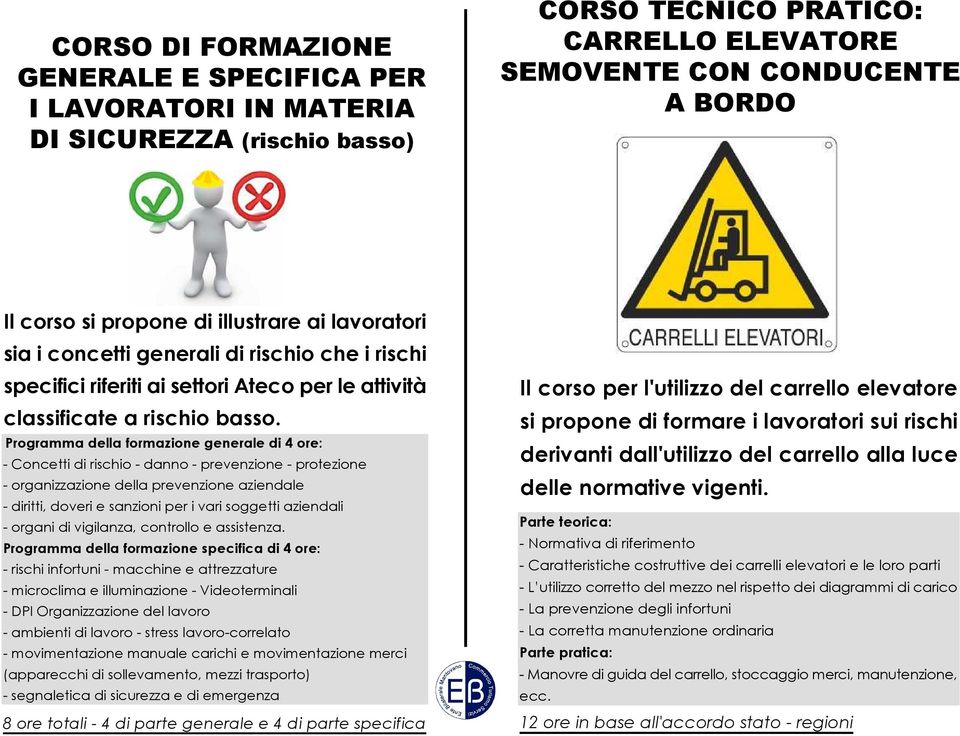 Programma della formazione generale di 4 ore: - Concetti di rischio - danno - prevenzione - protezione - organizzazione della prevenzione aziendale - diritti, doveri e sanzioni per i vari soggetti