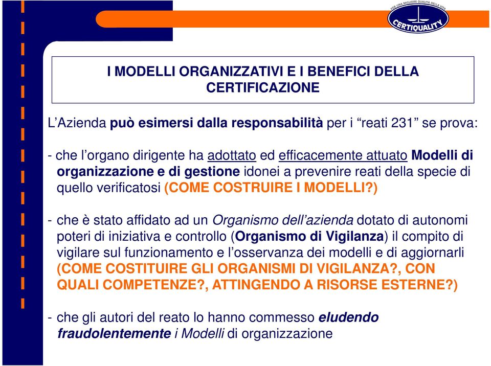 ) - che è stato affidato ad un Organismo dell azienda dotato di autonomi poteri di iniziativa e controllo (Organismo di Vigilanza) il compito di vigilare sul funzionamento e l