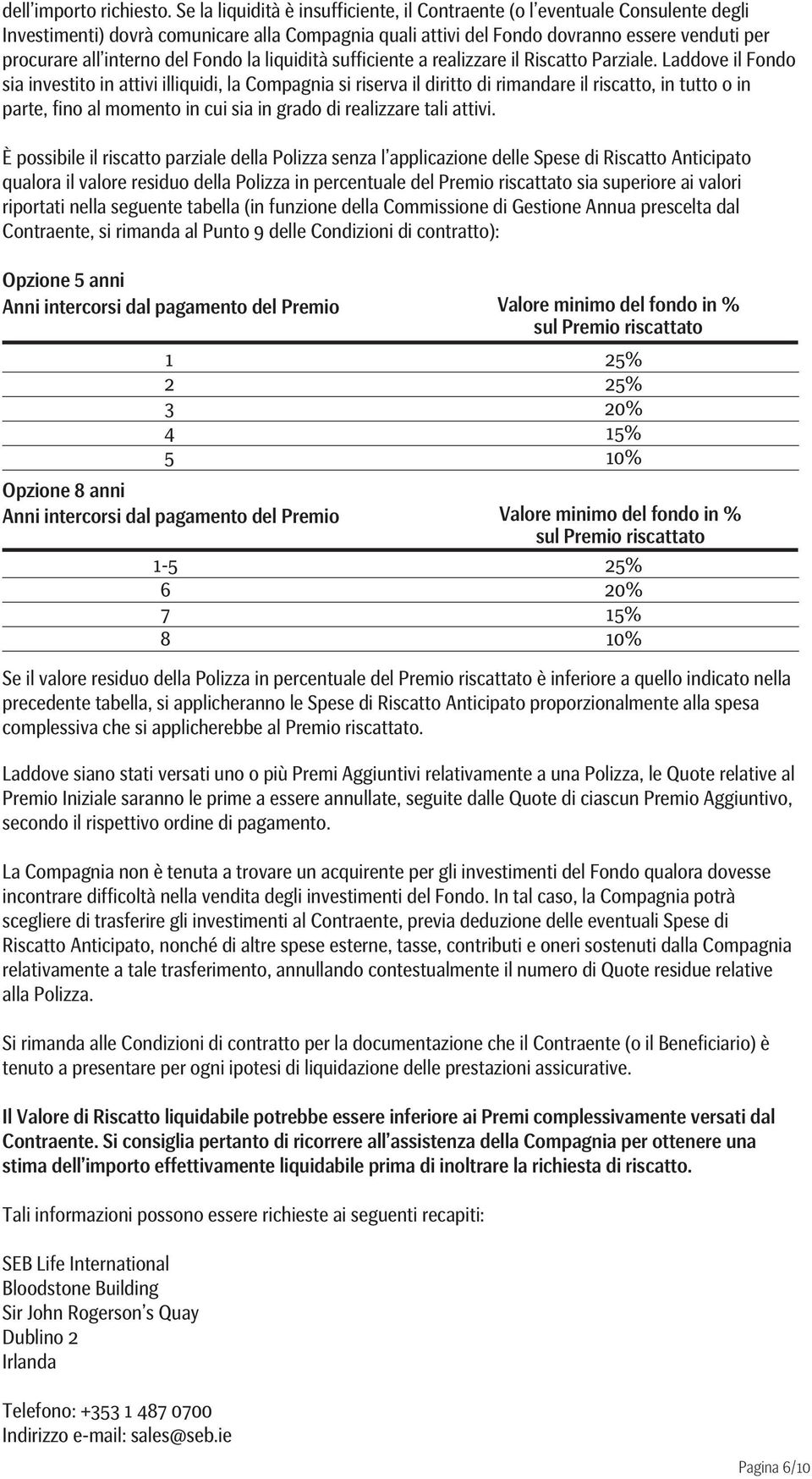 del Fondo la liquidità sufficiente a realizzare il Riscatto Parziale.