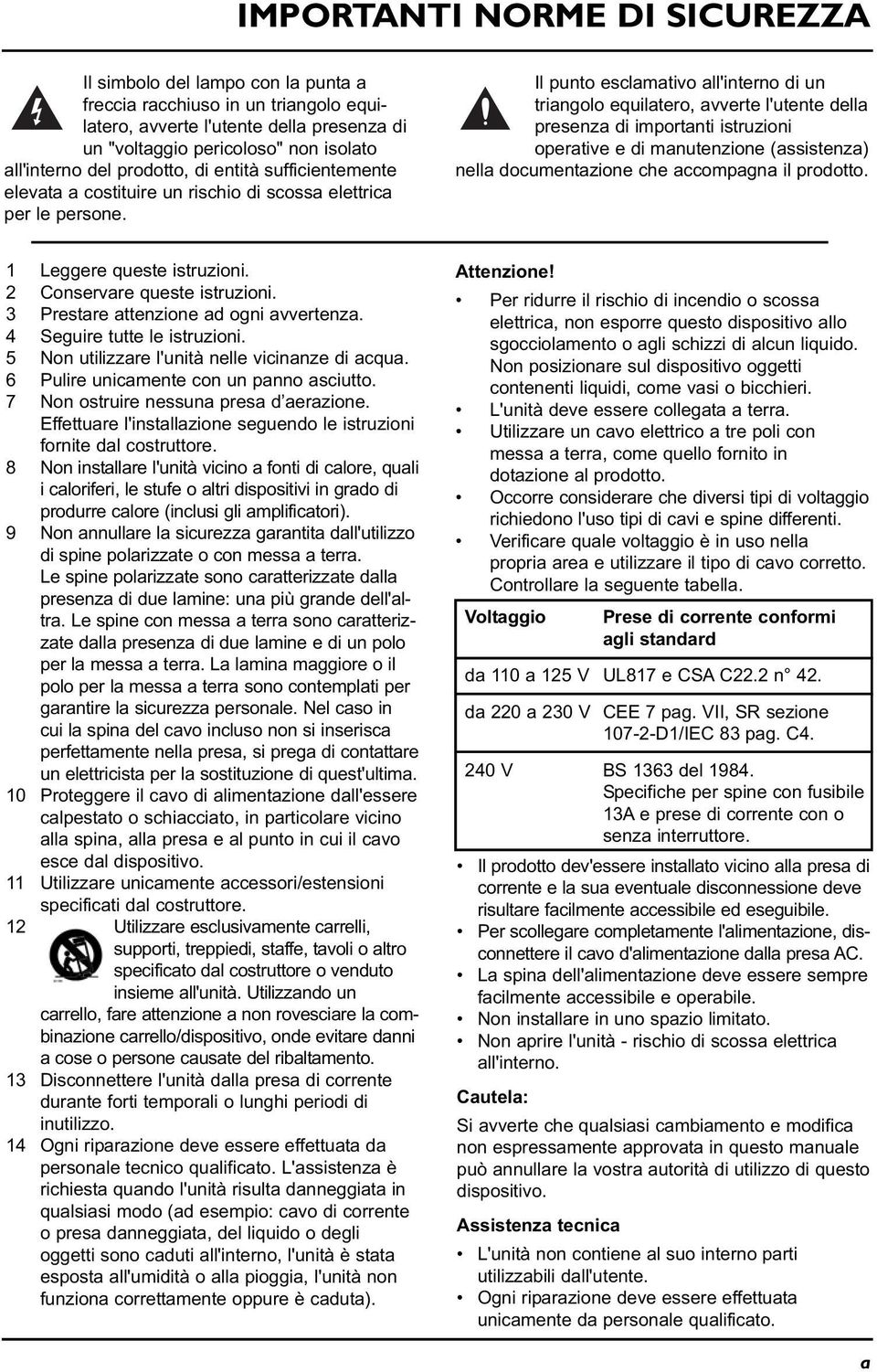 Il punto esclamativo all'interno di un triangolo equilatero, avverte l'utente della presenza di importanti istruzioni operative e di manutenzione (assistenza) nella documentazione che accompagna il