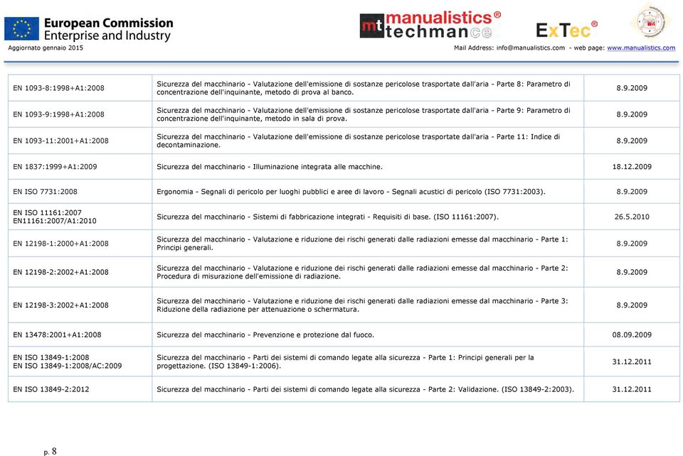 Sicurezza del macchinario - Valutazione dell'emissione di sostanze pericolose trasportate dall'aria - Parte 9: Parametro di concentrazione dell'inquinante, metodo in sala di prova.