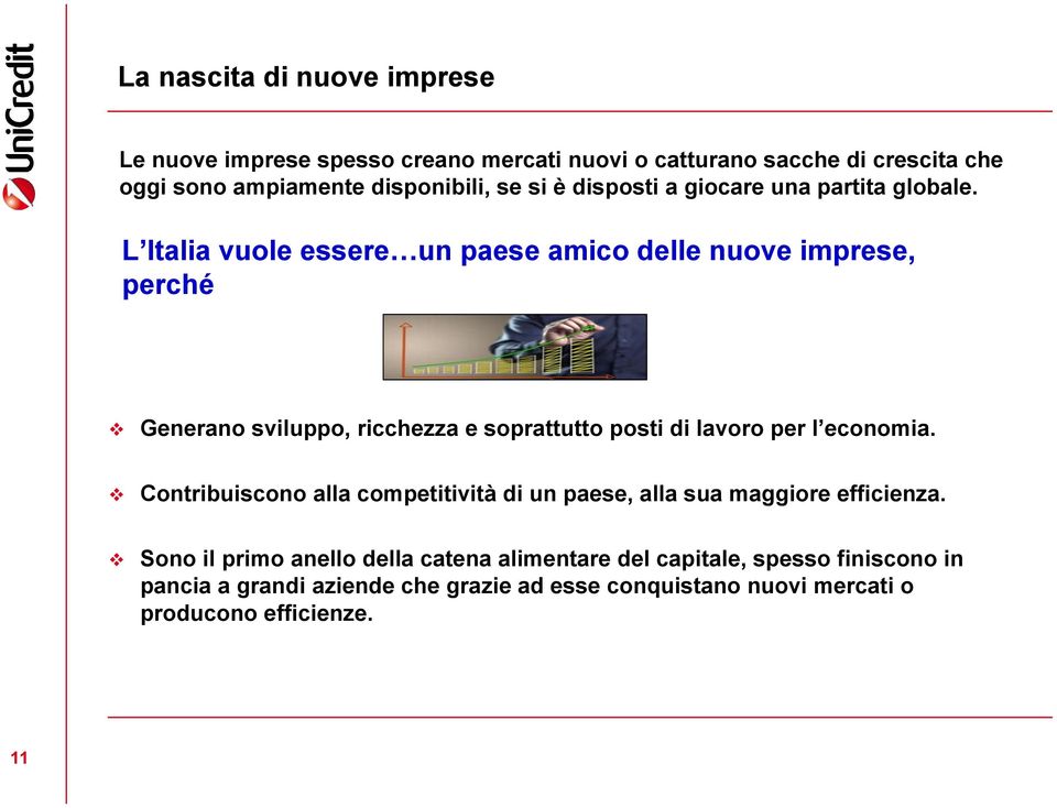 L Italia vuole essere un paese amico delle nuove imprese, perché Generano sviluppo, ricchezza e soprattutto posti di lavoro per l economia.