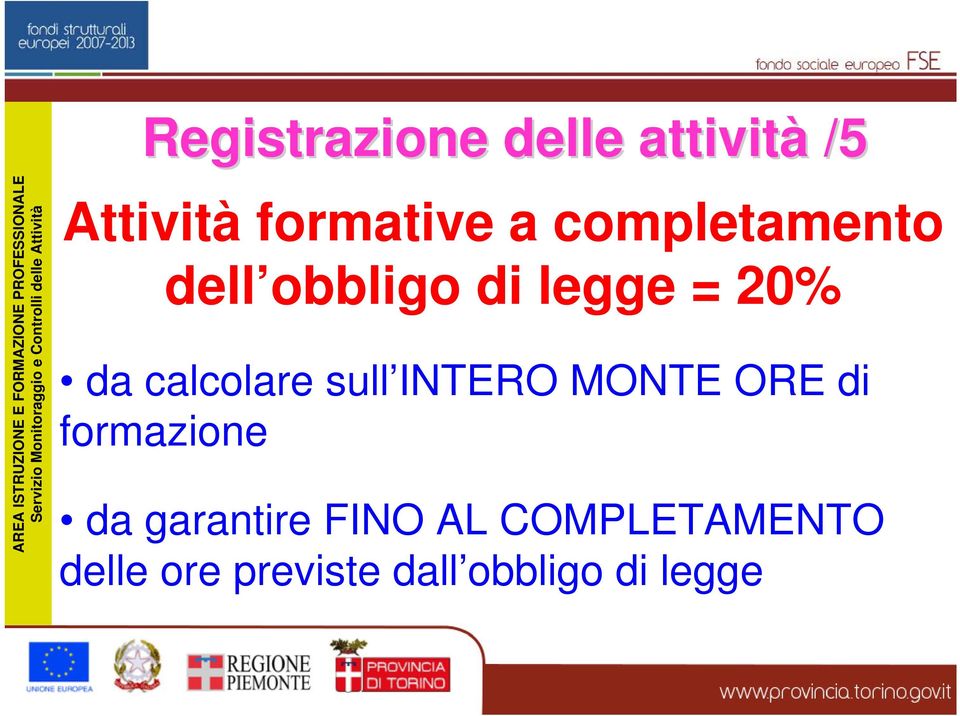 sull INTERO MONTE ORE di formazione da garantire FINO