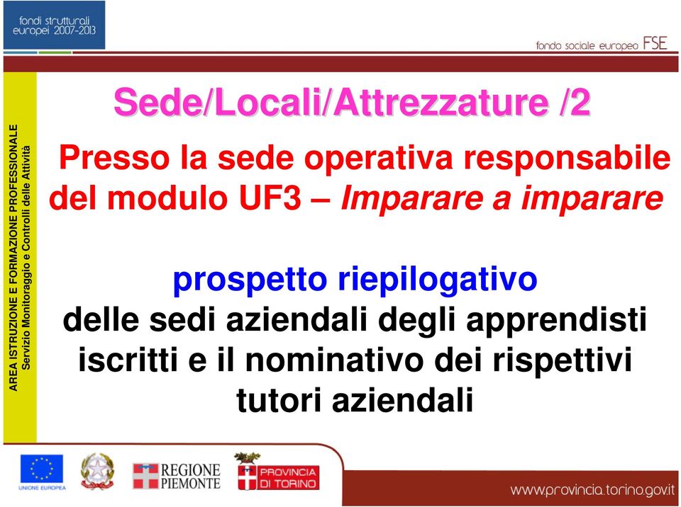 prospetto riepilogativo delle sedi aziendali degli