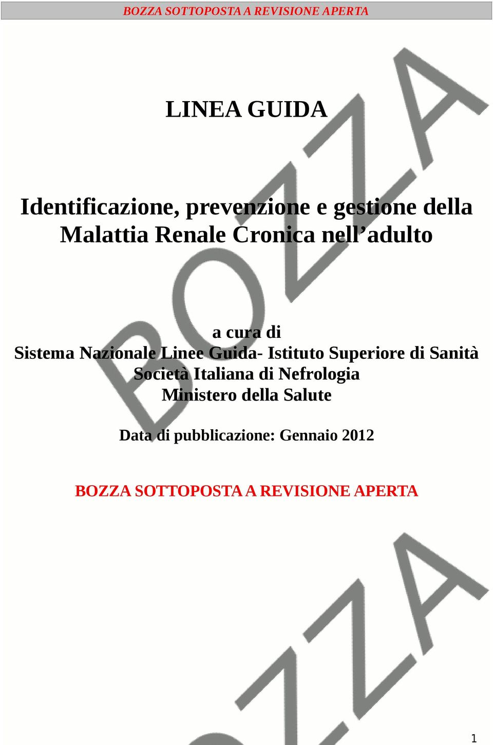 Istituto Superiore di Sanità Società Italiana di Nefrologia Ministero