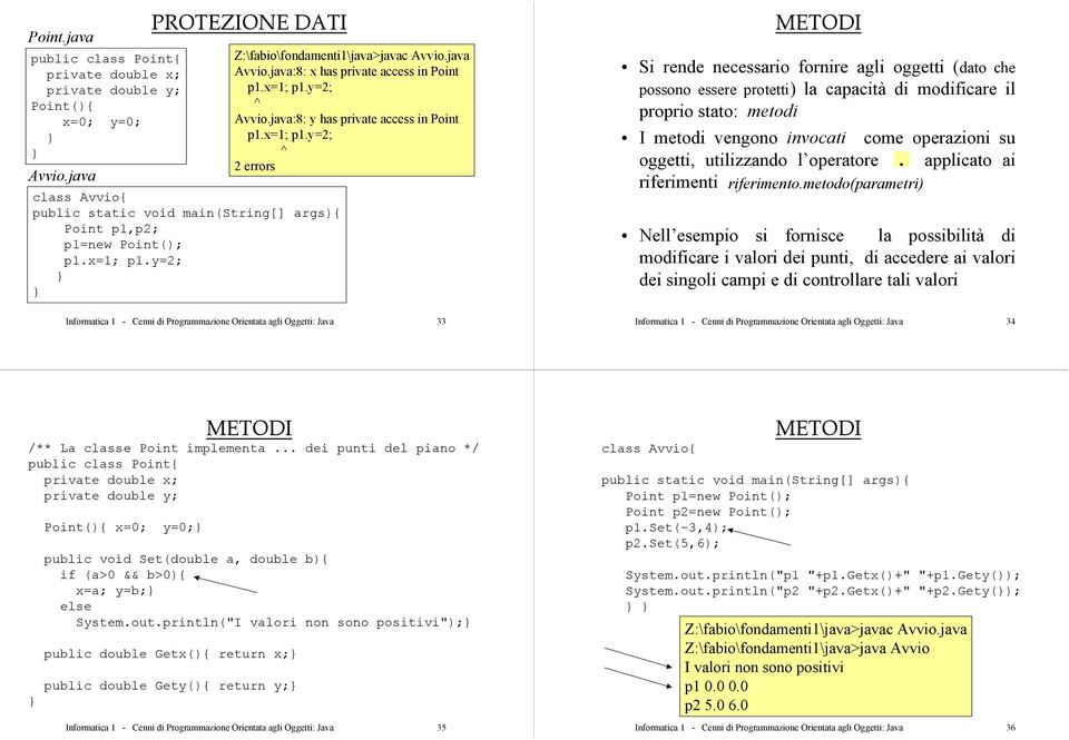 y=2; ^ Avvio.java:8: y has private access in Point p1.x=1; p1.