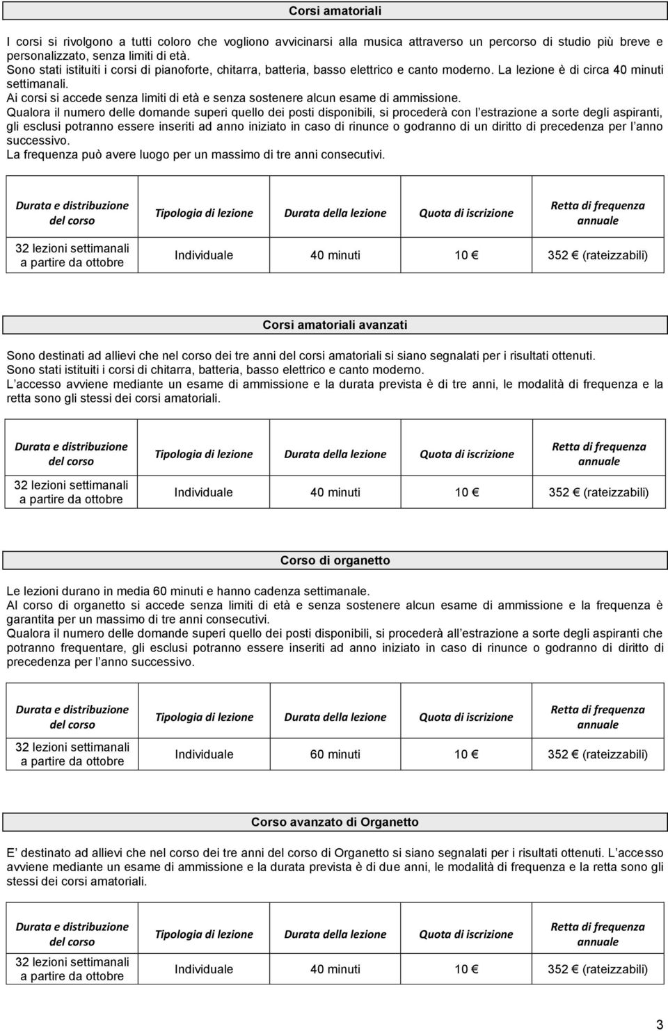 Ai corsi si accede senza limiti di età e senza sostenere alcun esame di ammissione.