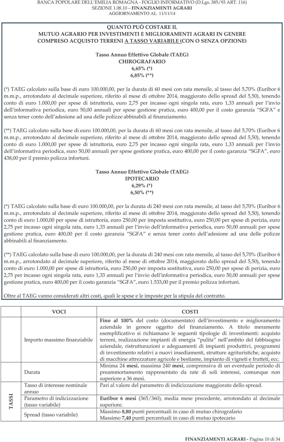 000,00 per spese di istruttoria, euro 2,75 per incasso ogni singola rata, euro 1,33 annuali per l invio dell informativa periodica, euro 50,00 annuali per spese gestione pratica, euro 400,00 per il