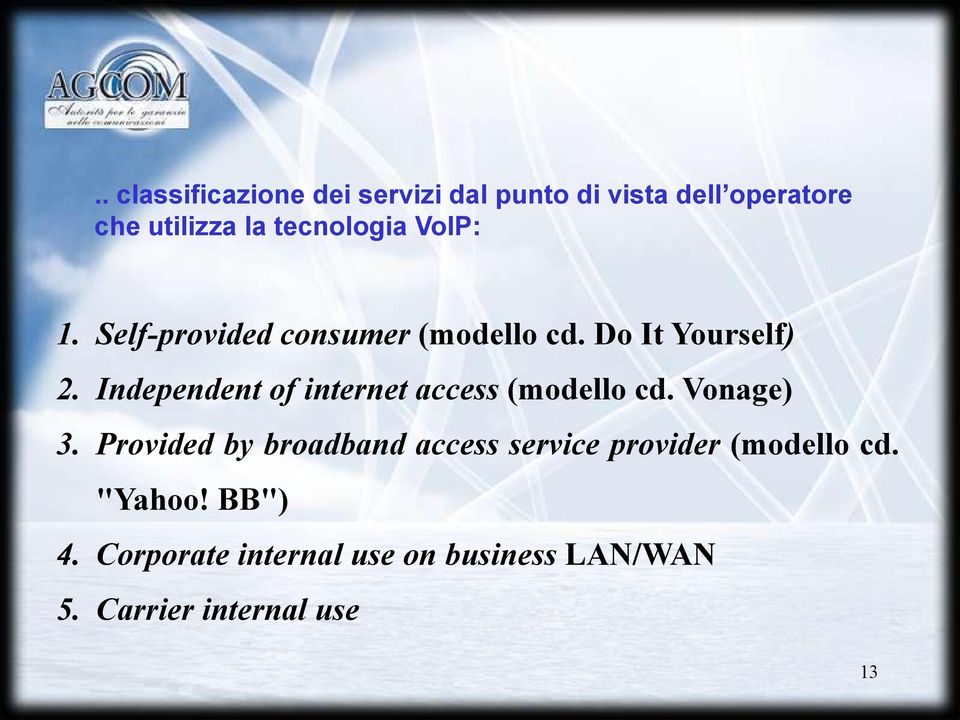 Independent of internet access (modello cd. Vonage) 3.