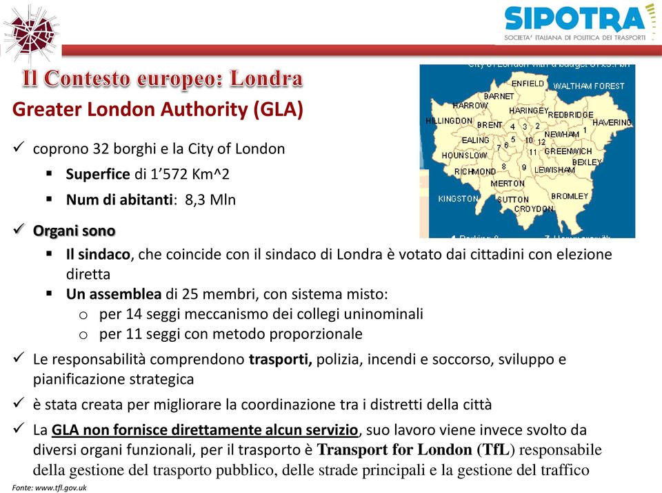 trasporti, polizia, incendi e soccorso, sviluppo e pianificazione strategica è stata creata per migliorare la coordinazione tra i distretti della città La GLA non fornisce direttamente alcun