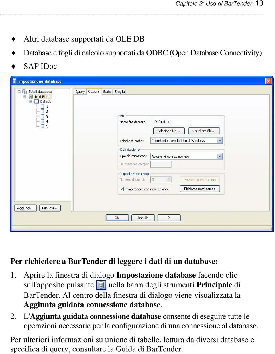 Al centro della finestra di dialogo viene visualizzata la Aggiunta guidata connessione database.