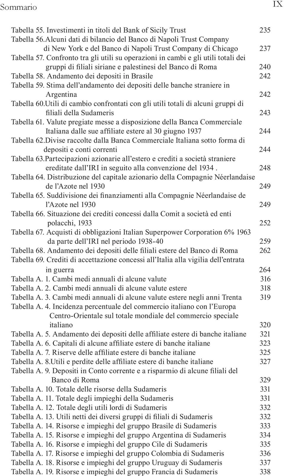 Confronto tra gli utili su operazioni in cambi e gli utili totali dei gruppi di filiali siriane e palestinesi del Banco di Roma 240 Tabella 58. Andamento dei depositi in Brasile 242 Tabella 59.