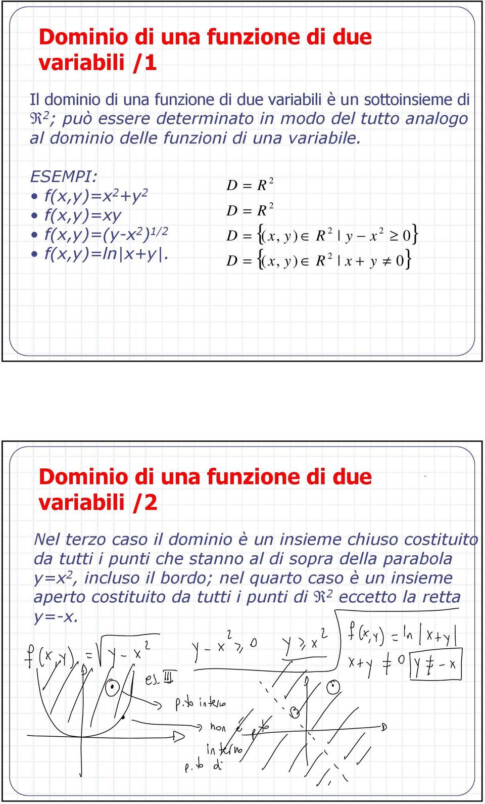 D D D D R R { R } { R } Dominio di una unzione di due variabili / Nel terzo caso il dominio è un insieme chiuso costituito da