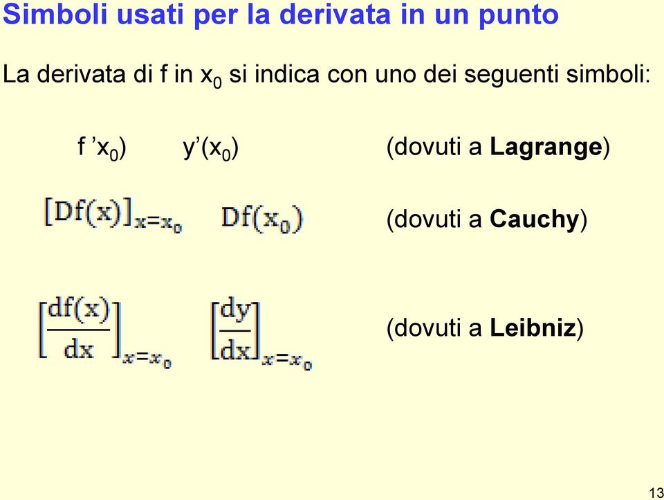 seguenti simboli: f x 0 ) y (x 0 ) (dovuti a