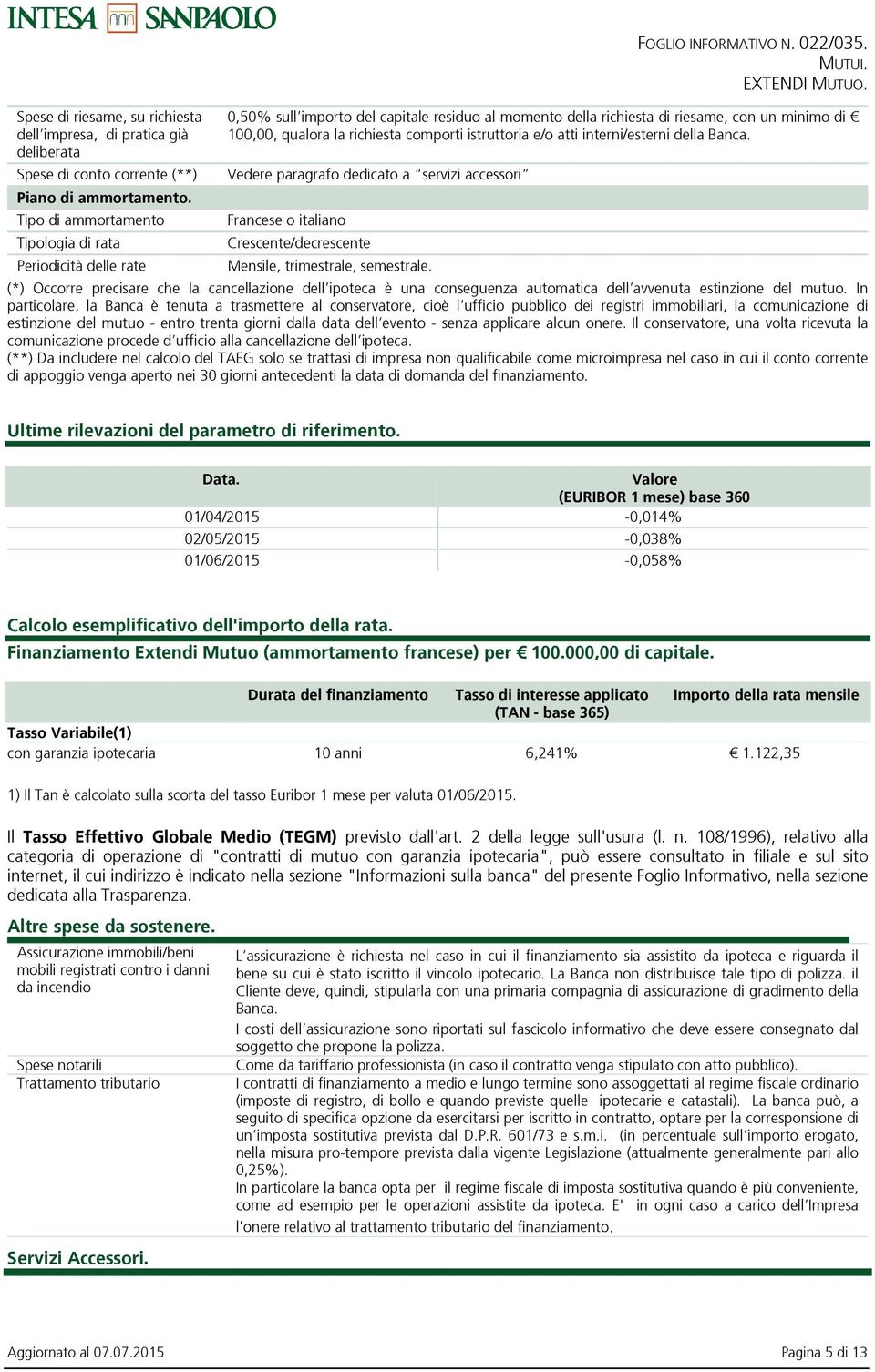 0,50% sull importo del capitale residuo al momento della richiesta di riesame, con un minimo di 100,00, qualora la richiesta comporti istruttoria e/o atti interni/esterni della Banca.