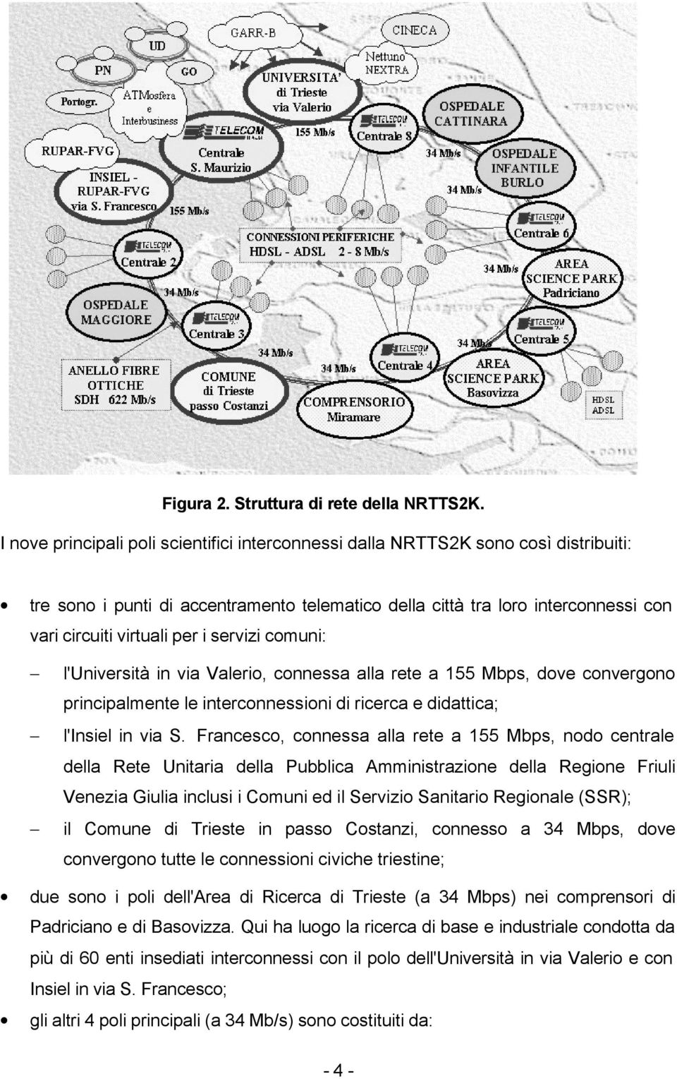servizi comuni: l' in via Valerio, connessa alla rete a 155 Mbps, dove convergono principalmente le interconnessioni di ricerca e didattica; l'insiel in via S.