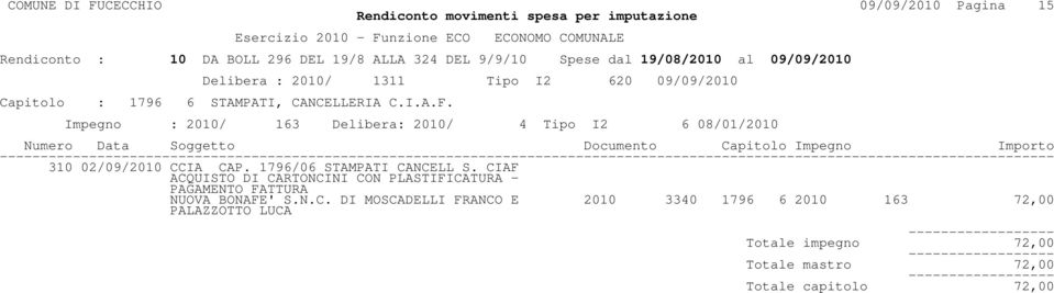 CIAF ACQUISTO DI CARTONCINI CON PLASTIFICATURA - PAGAMENTO FATTURA NUOVA BONAFE' S.N.C. DI MOSCADELLI