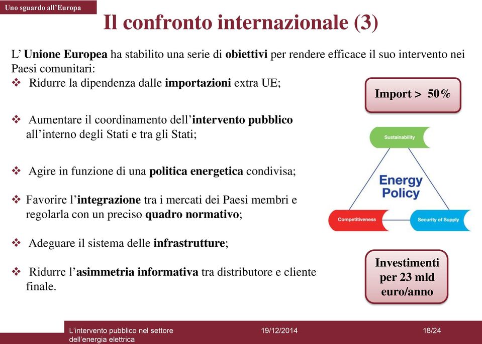 gli Stati; Agire in funzione di una politica energetica condivisa; Favorire l integrazione tra i mercati dei Paesi membri e regolarla con un preciso quadro