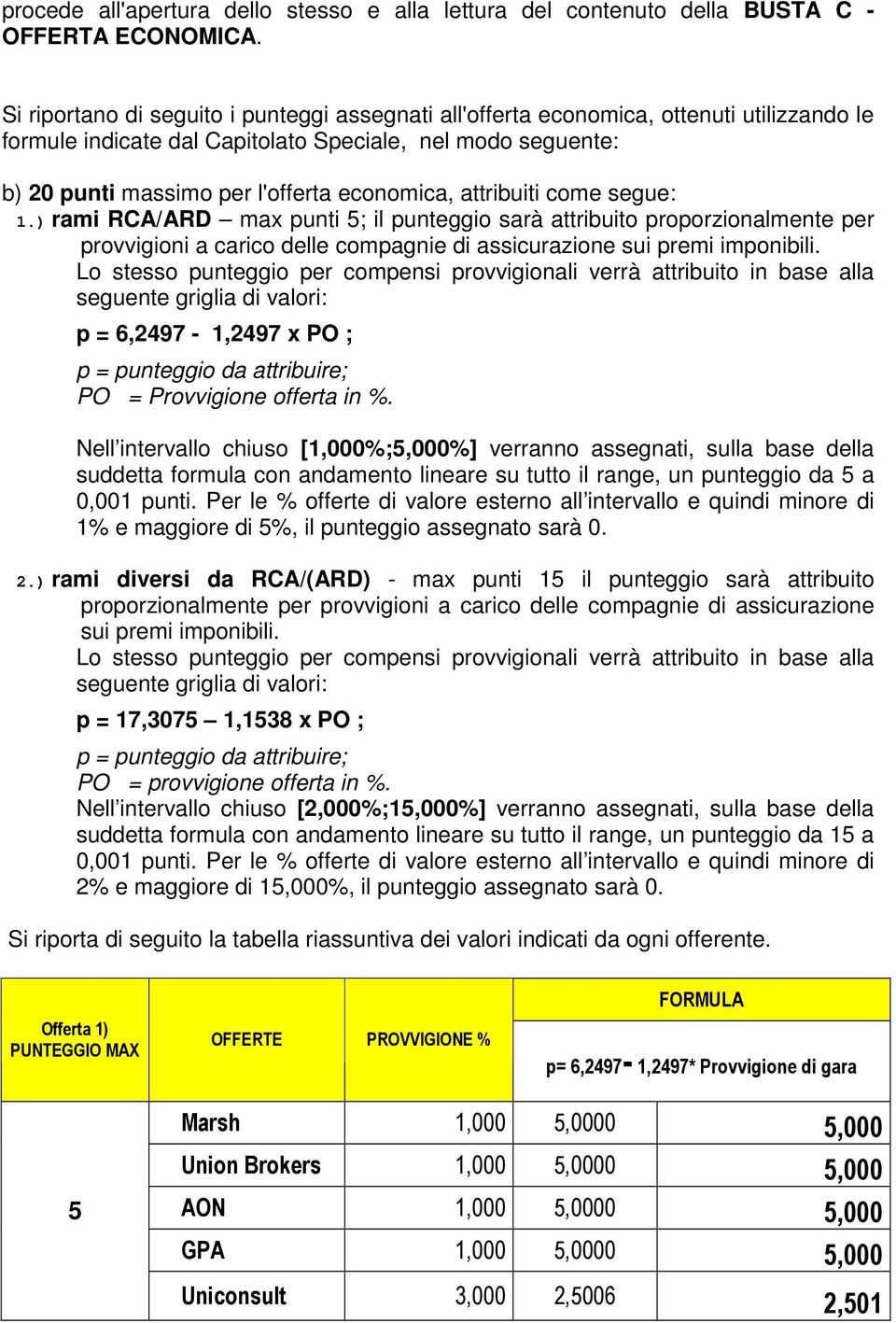 attribuiti come segue: 1.) rami RCA/ARD max punti 5; il punteggio sarà attribuito proporzionalmente per provvigioni a carico delle compagnie di assicurazione sui premi imponibili.