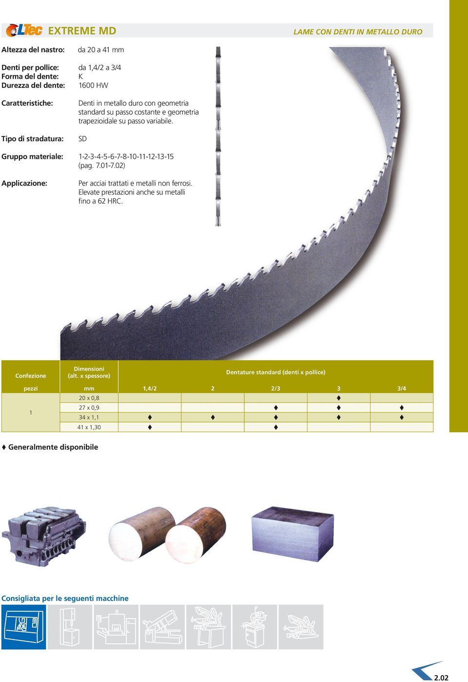 SD Gruppo materiale: 1-2-3-4-5-6-7-8-10-11-12-13-15 (pag. 7.01-7.02) Applicazione: Per acciai trattati e metalli non ferrosi. Elevate prestazioni anche su metalli fino a 62 HRC.