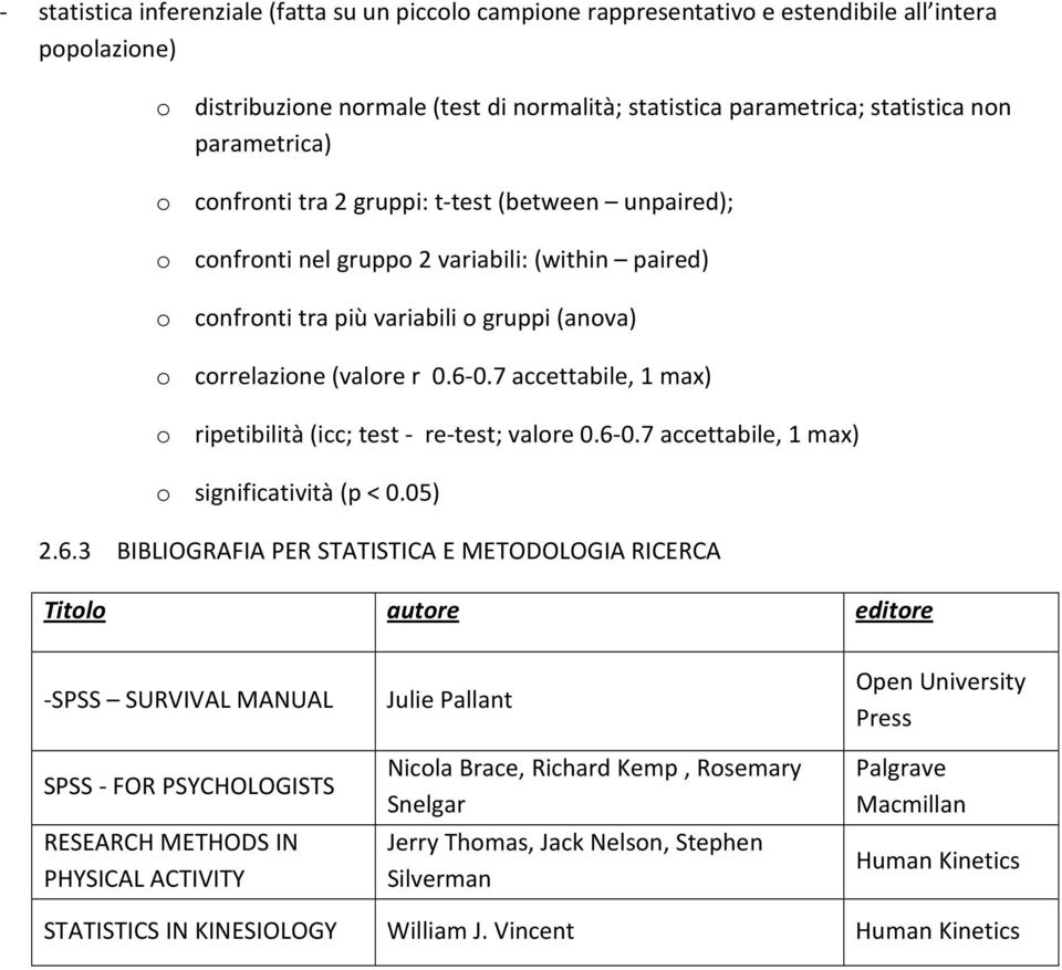 7 accettabile, 1 max) o ripetibilità (icc; test - re-test; valore 0.6-