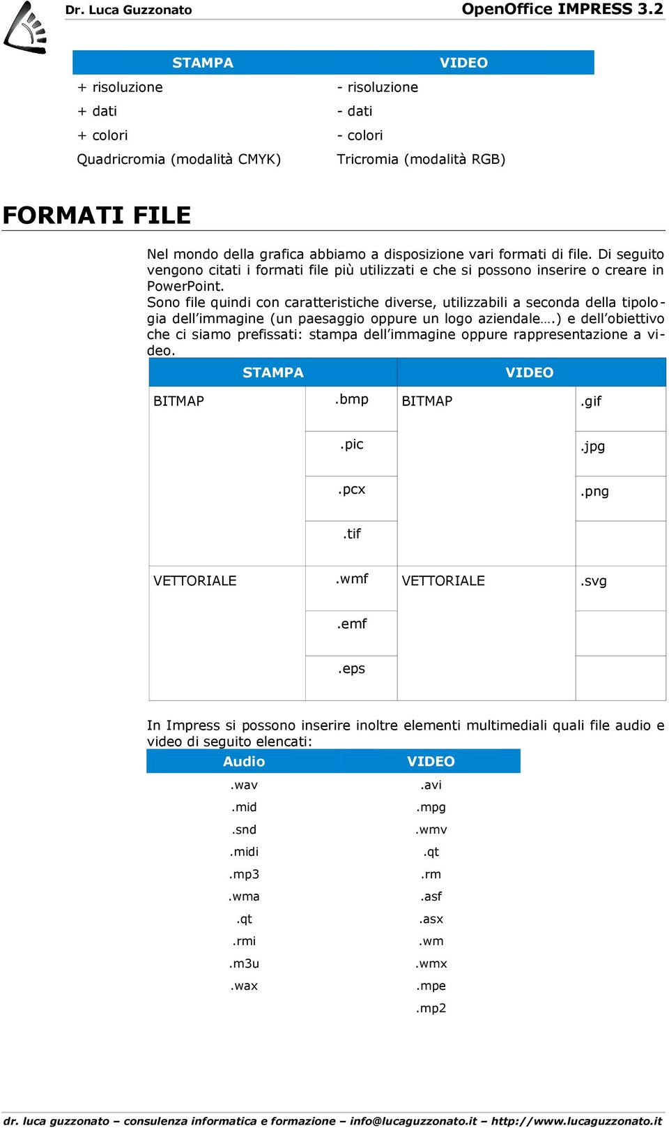 Sono file quindi con caratteristiche diverse, utilizzabili a seconda della tipologia dell immagine (un paesaggio oppure un logo aziendale.