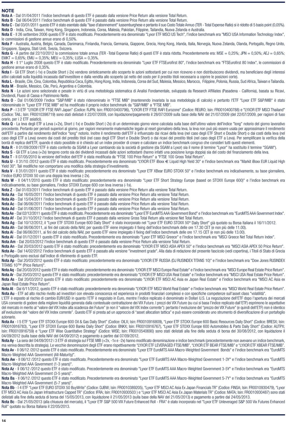 Nota C - Dal 03/01/2011 questo è stato esentato dalla "taxe d'abonnement" lussemburghese e pertanto il suo Costo Totale Annuo (TER - Total Expense Ratio) si è ridotto di 5 basis point (0,05%).