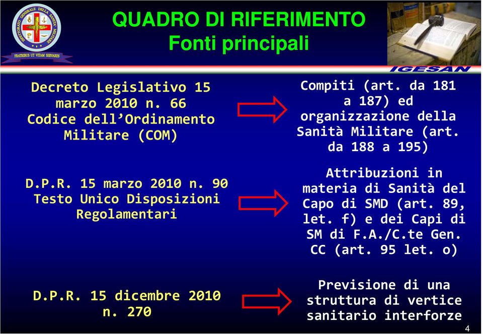 da 181 a 187) ed organizzazione della Sanità Militare (art.