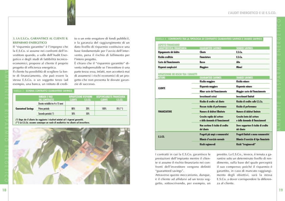 si assume nei confronti dell investitore quando, a valle dell Audit Energetico e degli studi di fattibilità tecnicoeconomici, propone al cliente il proprio progetto di efficienza energetica.