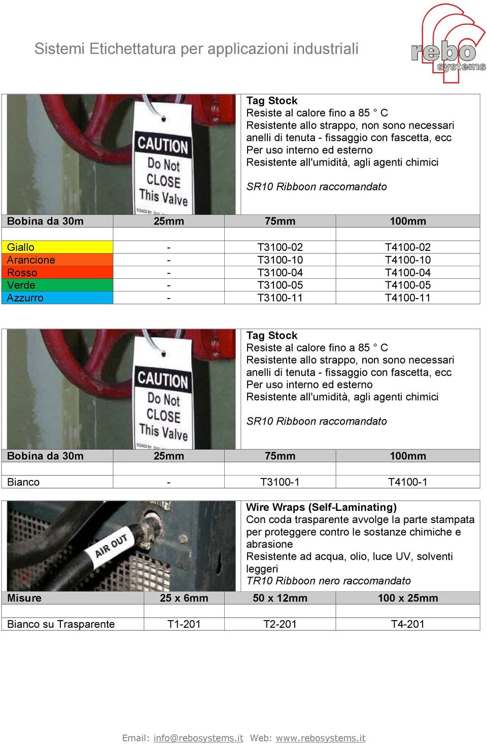 T4100-11  chimici SR10 Ribboon raccomandato Bobina da 30m 25mm 75mm 100mm Bianco - T3100-1 T4100-1 Wire Wraps (Self-Laminating) Con coda trasparente avvolge la parte stampata per proteggere contro le