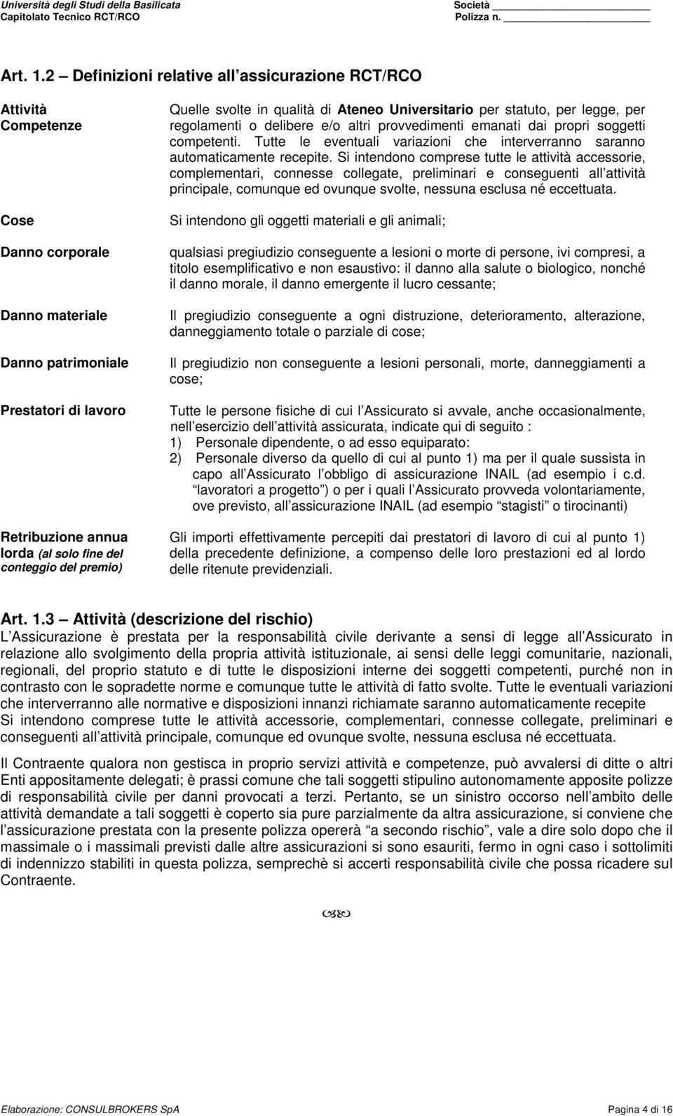 del premio) Quelle svolte in qualità di Ateneo Universitario per statuto, per legge, per regolamenti o delibere e/o altri provvedimenti emanati dai propri soggetti competenti.