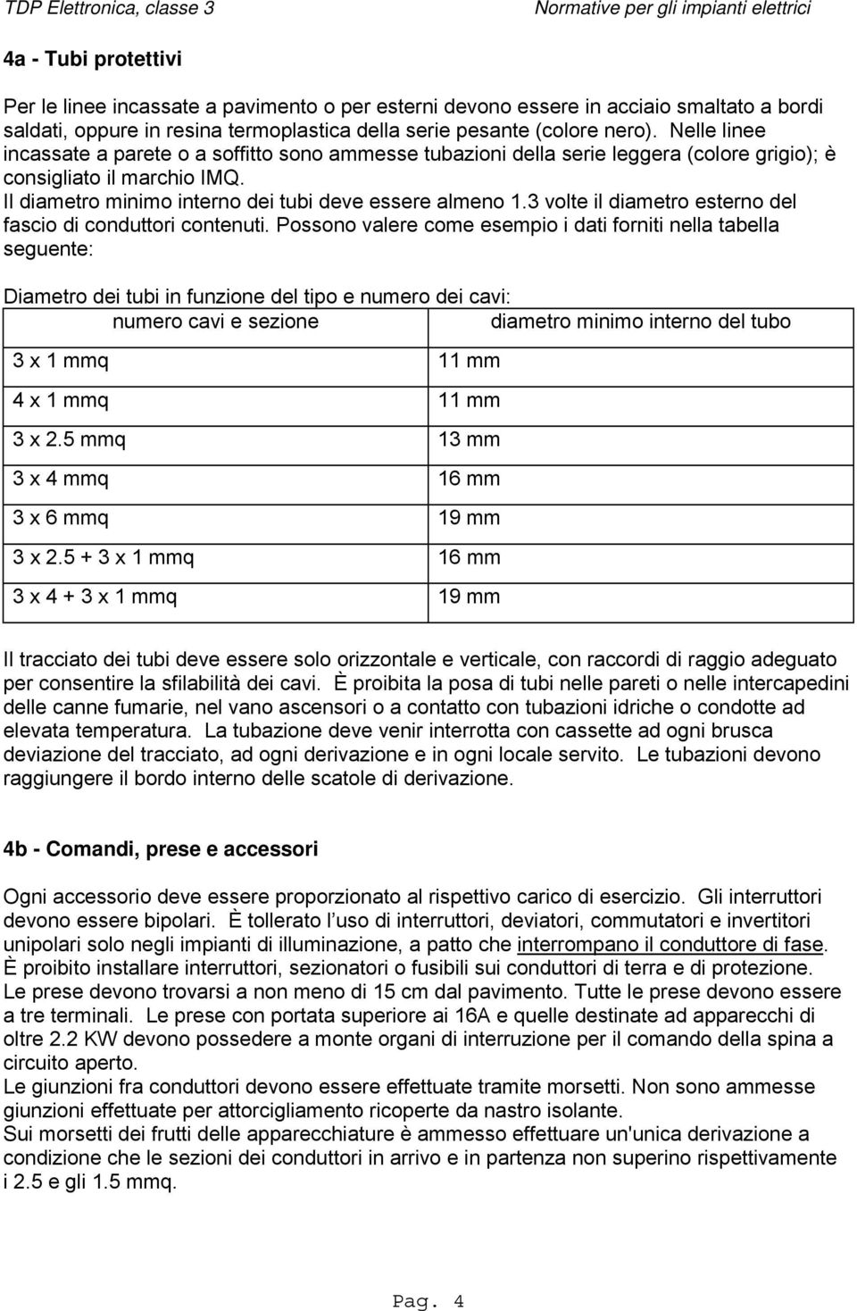 3 volte il diametro esterno del fascio di conduttori contenuti.