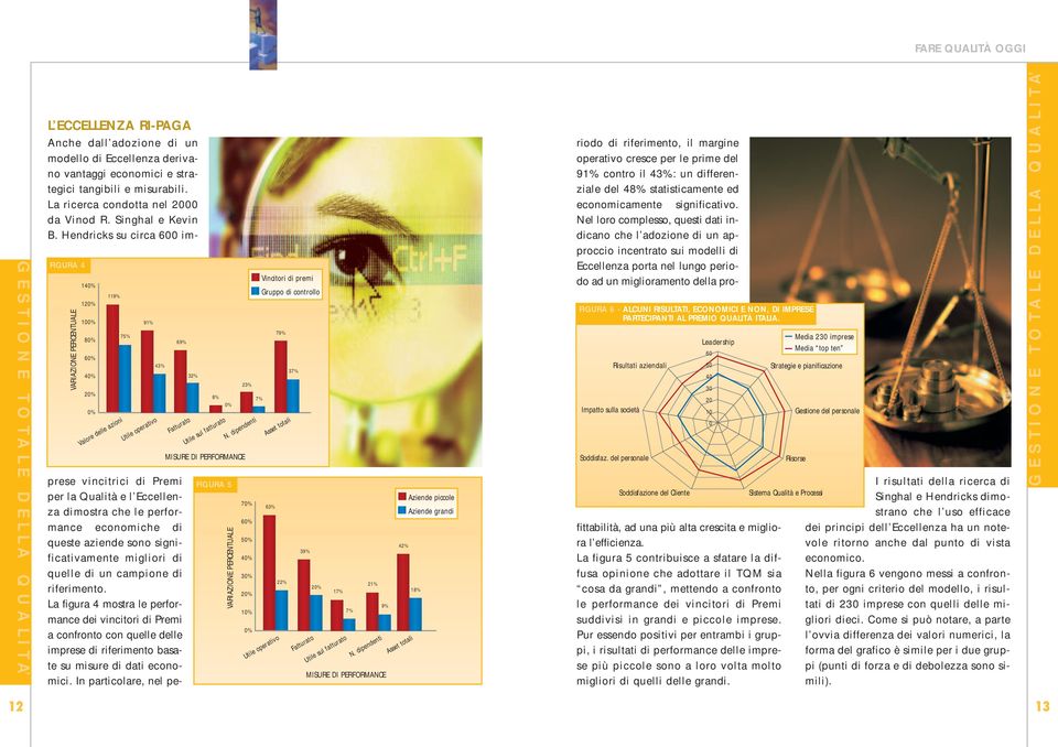 Hendricks su circa 6 imprese vincitrici di Premi per la Qualità e l Eccellenza dimostra che le performance economiche di queste aziende sono significativamente migliori di quelle di un campione di