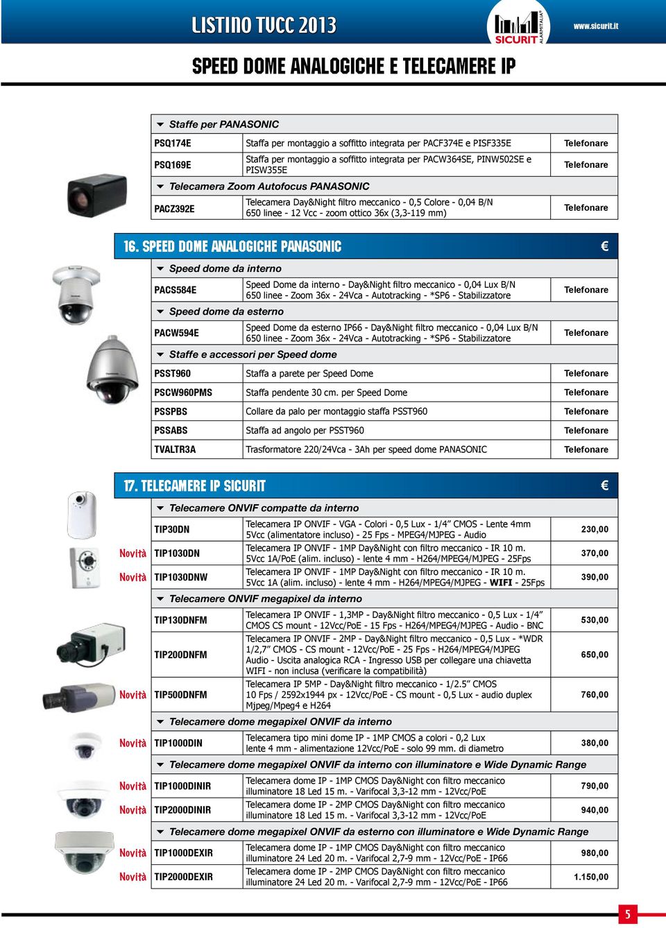 PINW502SE e PSQ169E PISW355E Telecamera Zoom Autofocus PANASONIC Telecamera Day&Night filtro meccanico - 0,5 Colore - 0,04 B/N PACZ392E 650 linee - 12 Vcc - zoom ottico 36x (3,3-119 mm) 16.
