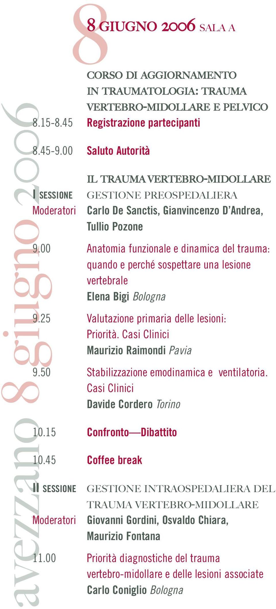 00 Anatomia funzionale e dinamica del trauma: quando e perché sospettare una lesione vertebrale Elena Bigi Bologna 9.25 Valutazione primaria delle lesioni: Priorità.