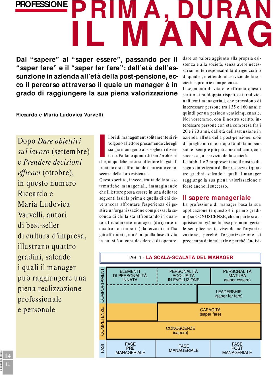 numero Riccardo e Maria Ludovica Varvelli, autori di best-seller di cultura d impresa, illustrano quattro gradini, salendo i quali il manager può raggiungere una piena realizzazione professionale e