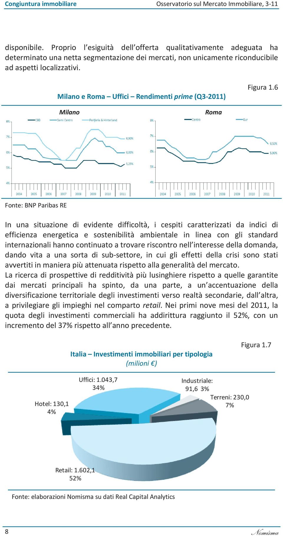 Milano e Roma Uffici Rendimenti prime (Q3-2011) Figura 1.