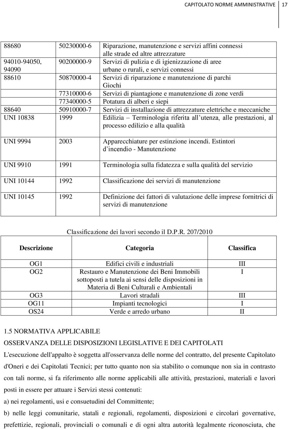 77340000-5 Potatura di alberi e siepi 88640 50910000-7 Servizi di installazione di attrezzature elettriche e meccaniche UNI 10838 1999 Edilizia Terminologia riferita all utenza, alle prestazioni, al