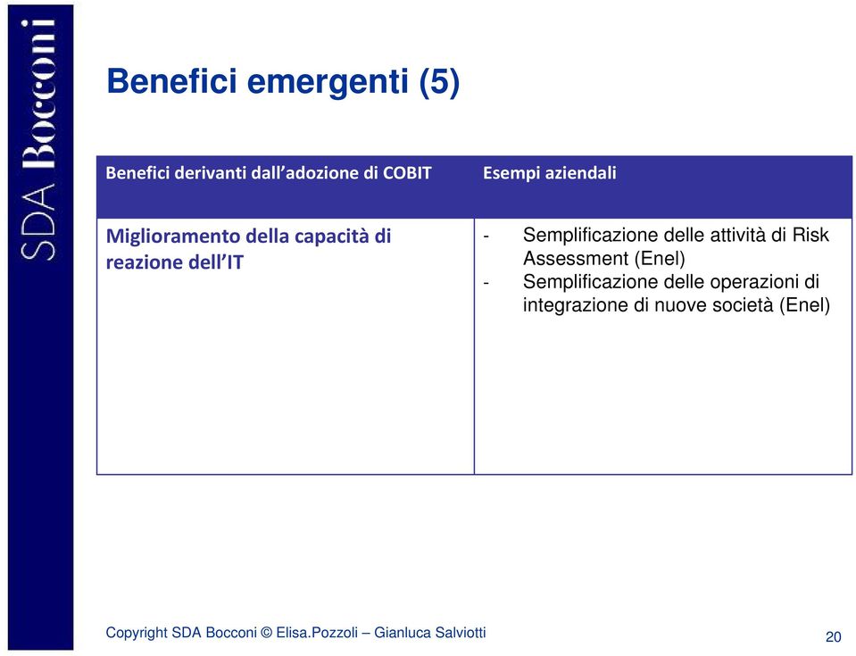 delle attività di Risk Assessment (Enel) - Semplificazione delle operazioni di