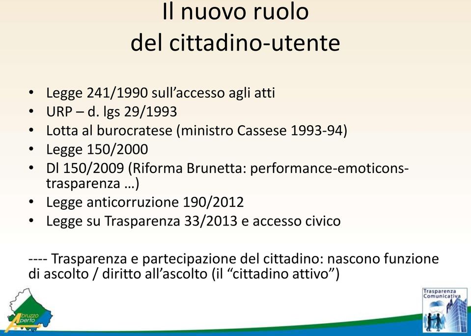 Brunetta: performance-emoticonstrasparenza ) Legge anticorruzione 190/2012 Legge su Trasparenza 33/2013