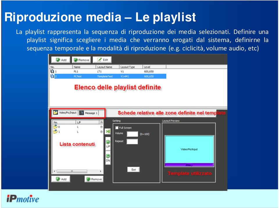 Definire una playlist significa scegliere i media che verranno erogati