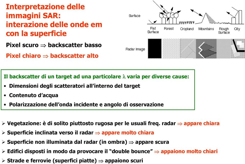 osservazione Vegetazione: è di solito piuttosto rugosa per le usuali freq.